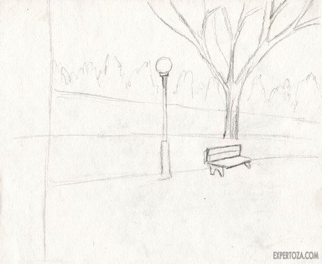Парковый пейзаж карандашом