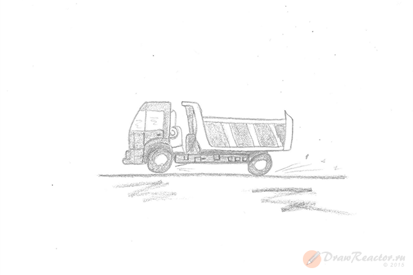 Рисунок КАМАЗА С прицепом карандашом
