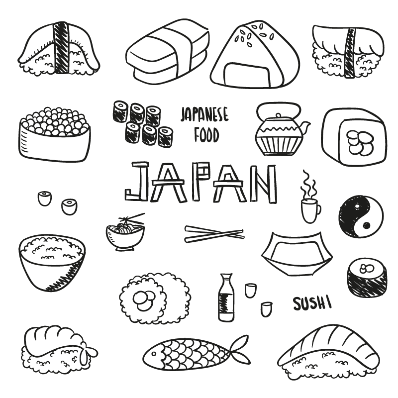 Картинки еды распечатать. Раскраска маленькая еда. Раскраска японская еда. Раскраска суши. Маленькие рисунки еда.