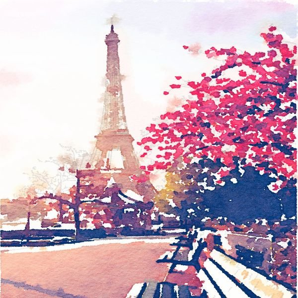 Париж Эйфелева башня акварель
