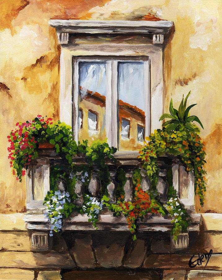 Картина на балконе. Картина балконы. Балкон живопись. Балкон акварелью. Итальянские Балкончики с цветами в живописи.