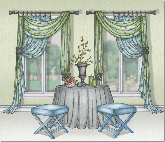 Штора на окне скетчинг