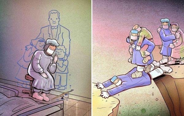 Коронавирус медики иллюстрация