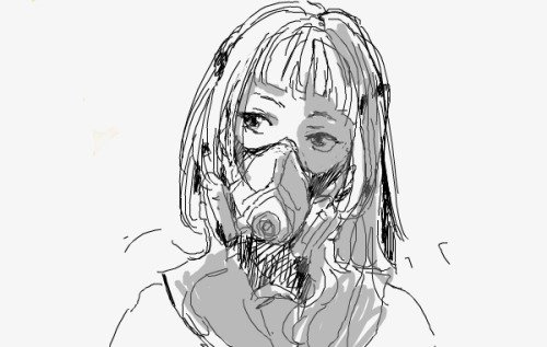 Девушка в респираторе скетч