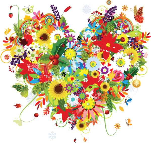 Разноцветные цветы на прозрачном фоне