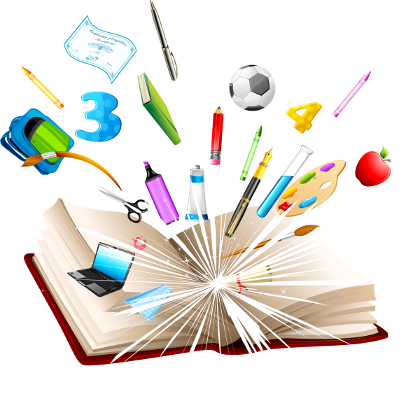 Учебные принадлежности на прозрачном фоне