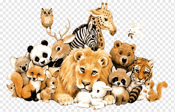 Много животных на белом фоне