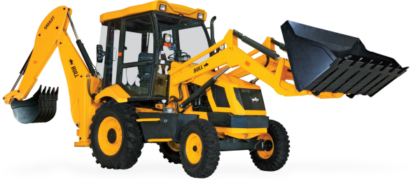 Желтый трактор JCB С ковшом