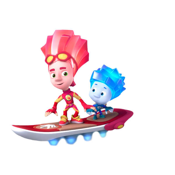 Фиксики Файер и Симка на белом фоне