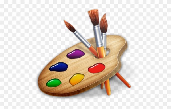 Палитра с красками и кистями