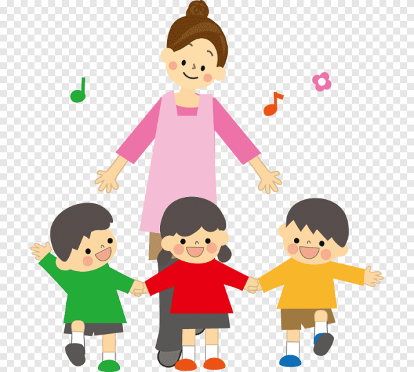 Воспитатель с детьми на прозрачном фоне