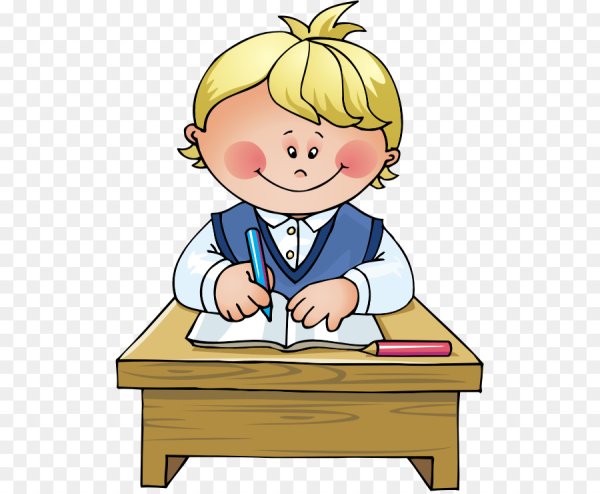 Ученик за партой на прозрачном фоне