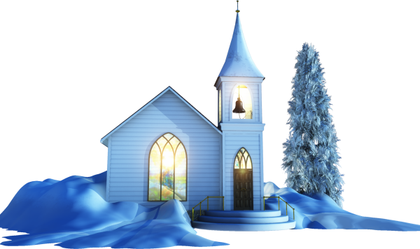Церковь зимой на прозрачном фоне
