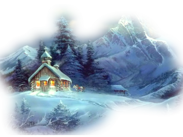 Новогодние пейзажи на прозрачном фоне