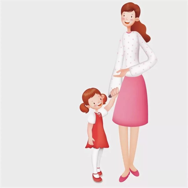 Мультяшная девочка с мамой