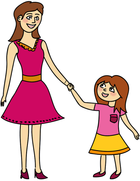 Мультяшная девочка с мамой