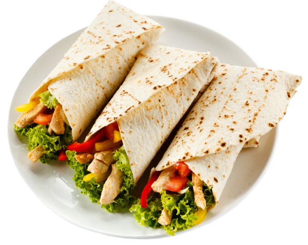 Шаверма в лаваше на тарелке