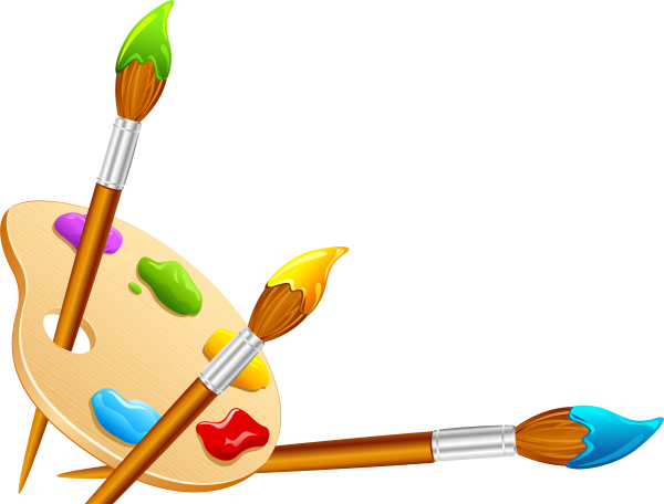 Палитра с красками и кистями