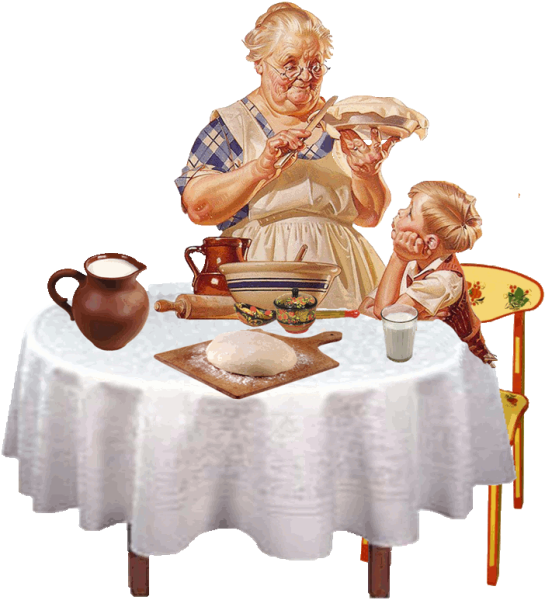 Бабушка угощает внука пирогами