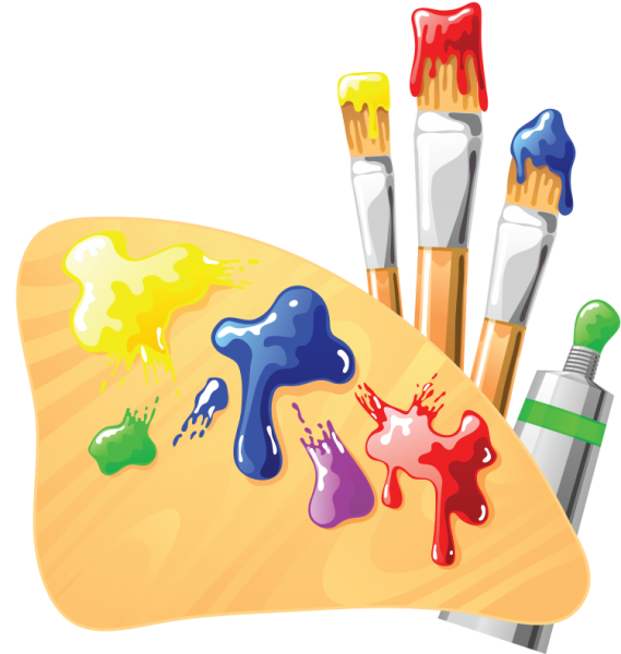 Палитра с красками и кистями