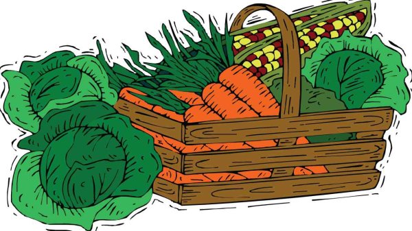 Мультяшная корзина с овощами