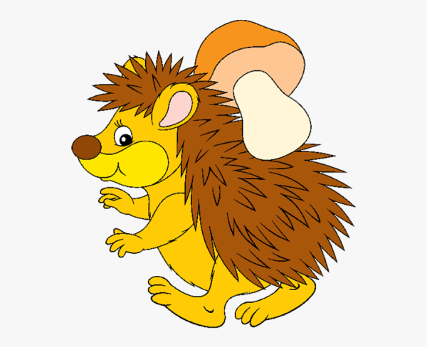 Ежик с грибами на белом фоне