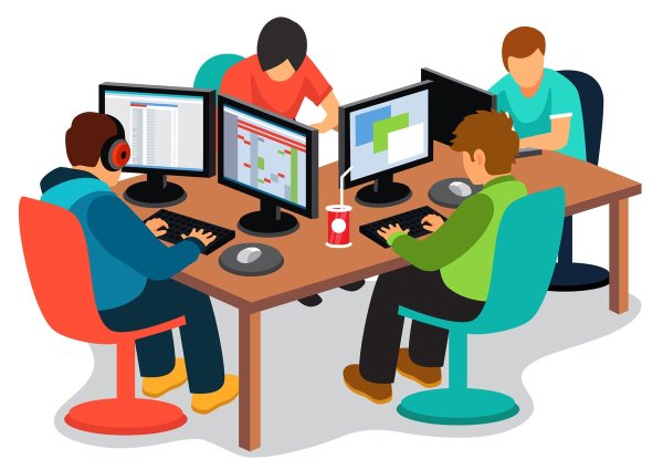 Иллюстрация человек за компьютером