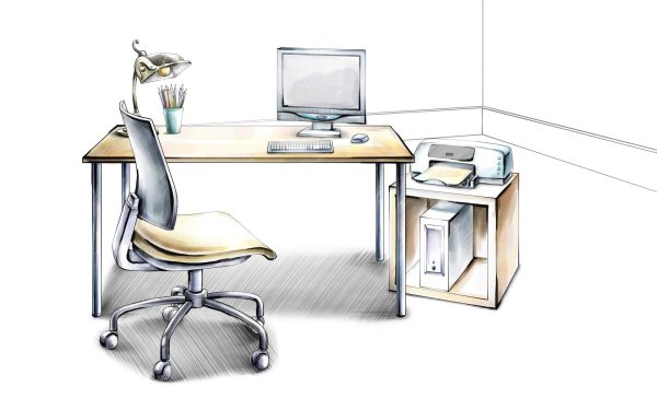 Рабочее место на белом фоне