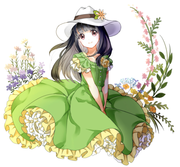 Аниме в зеленом платье