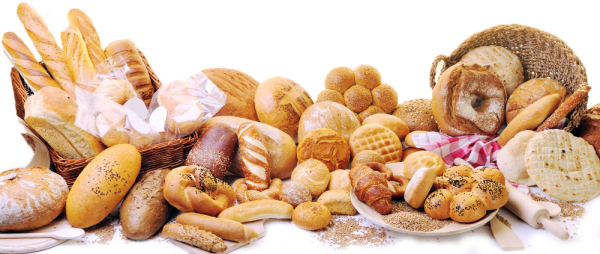 Хлебобулочные изделия на белом фоне