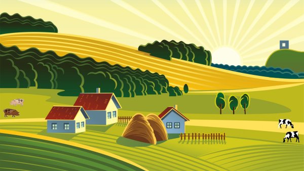 Векторные пейзажи деревни