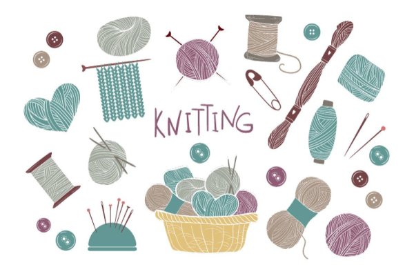 Логотип с клубками пряжи акварелью