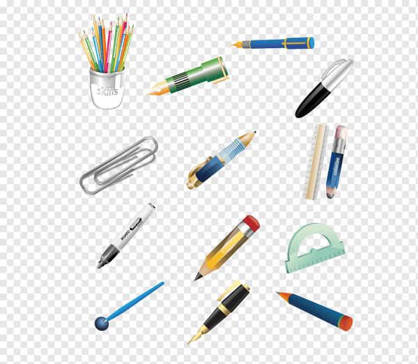 Канцелярские принадлежности на прозрачном фоне