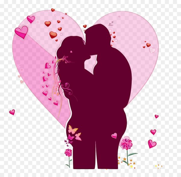 Силуэт влюбленной пары на фоне сердца