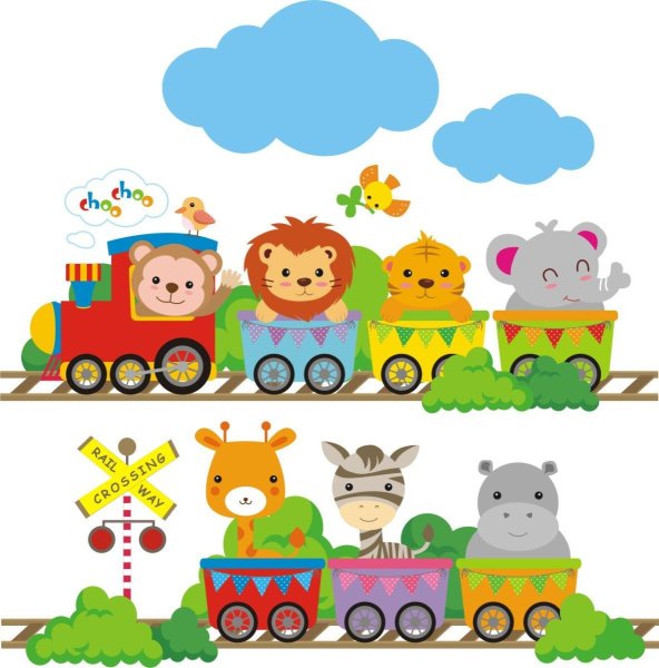 Мультяшный паровозик с вагонами