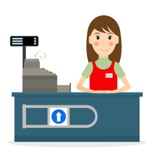 Продавец за кассой вектор