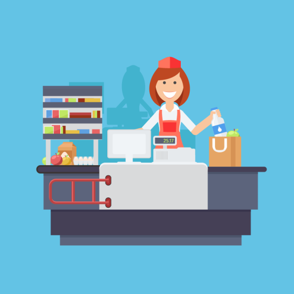 Продавец за прилавком вектор