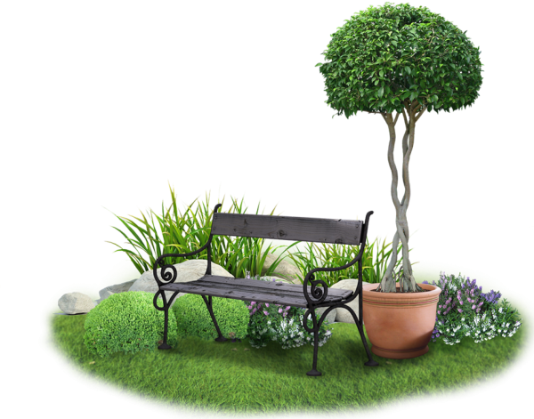 Ландшафтные композиции с лавочкой