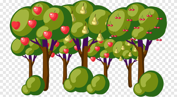 Мультяшный сад фруктовый деревья