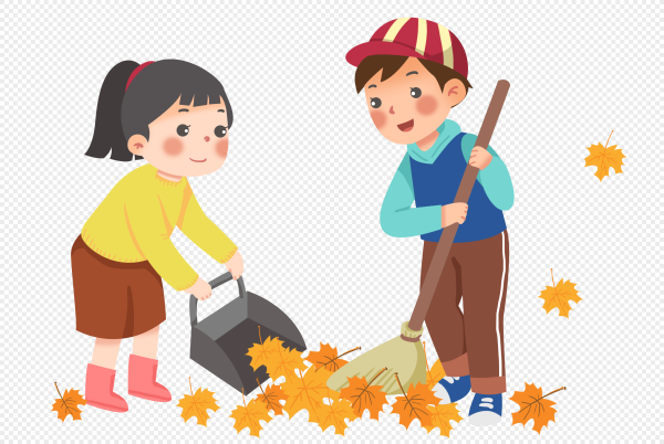 Дети убирают листья