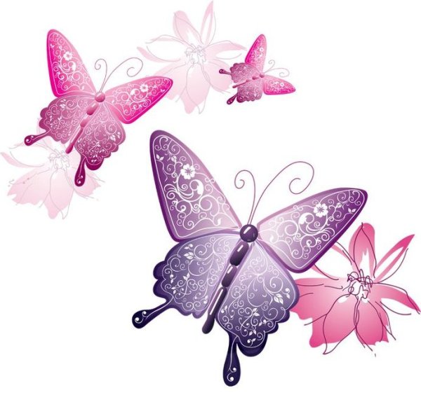 Розовые бабочки на прозрачном фоне