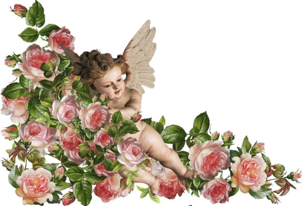 Ангел с цветами на прозрачном фоне
