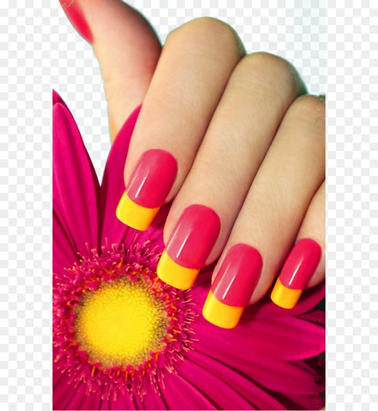 Маникюр красный с желтым