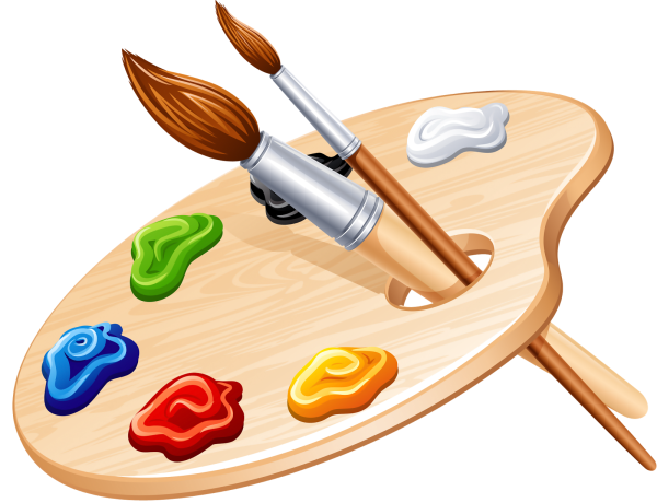 Палитра с красками и кистями