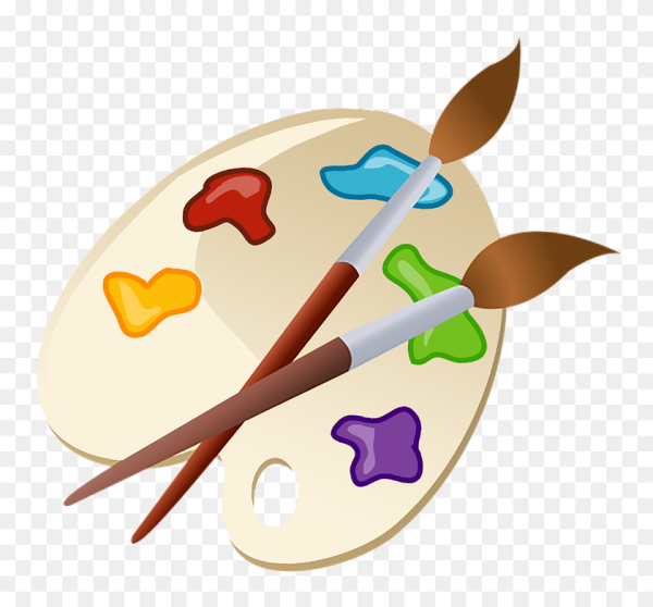 Палитра с красками и кистями