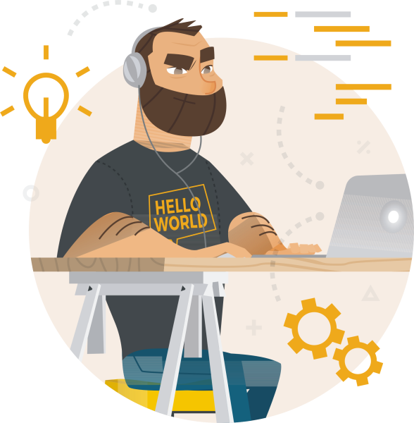 Человек за компьютером мультяшный