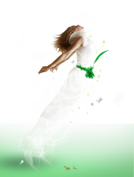Девушка летит на прозрачном фоне