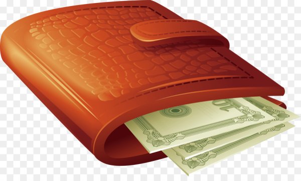 Кошелек с деньгами на прозрачном фоне