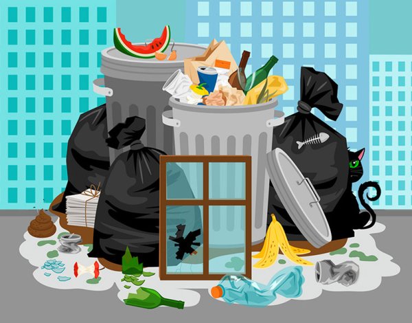 Бытовые отходы на белом фоне