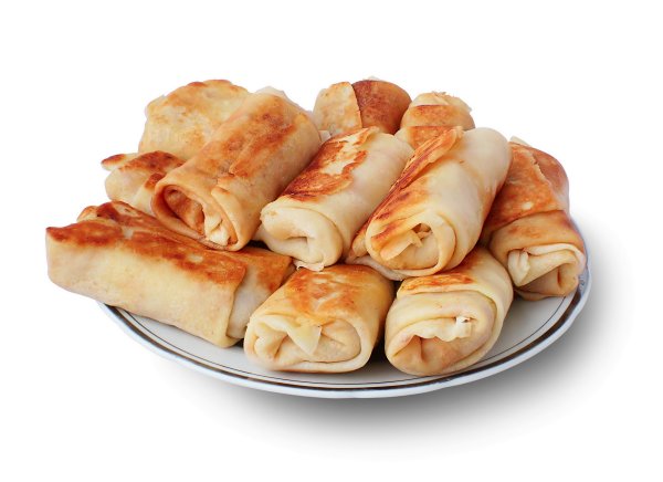 Блинчики с начинкой на белом фоне